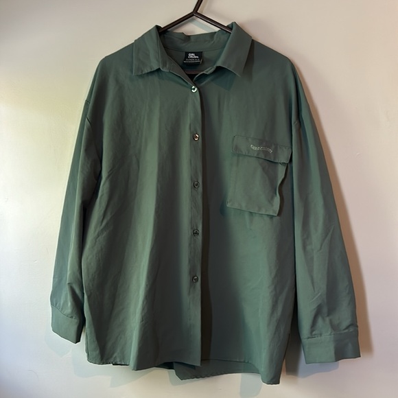 Girl Crush Cargo Button Up Shirt Green Large - Picture 2 of 9